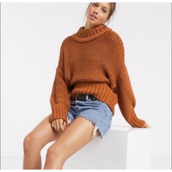 Free People My Ony Sunshine Sweater XS Brown Chunky Knit...